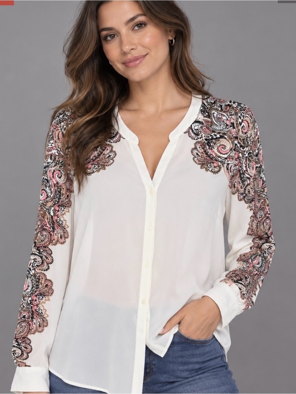 Dana Buchman Paisley Print Button-Front Blouse – Size 10